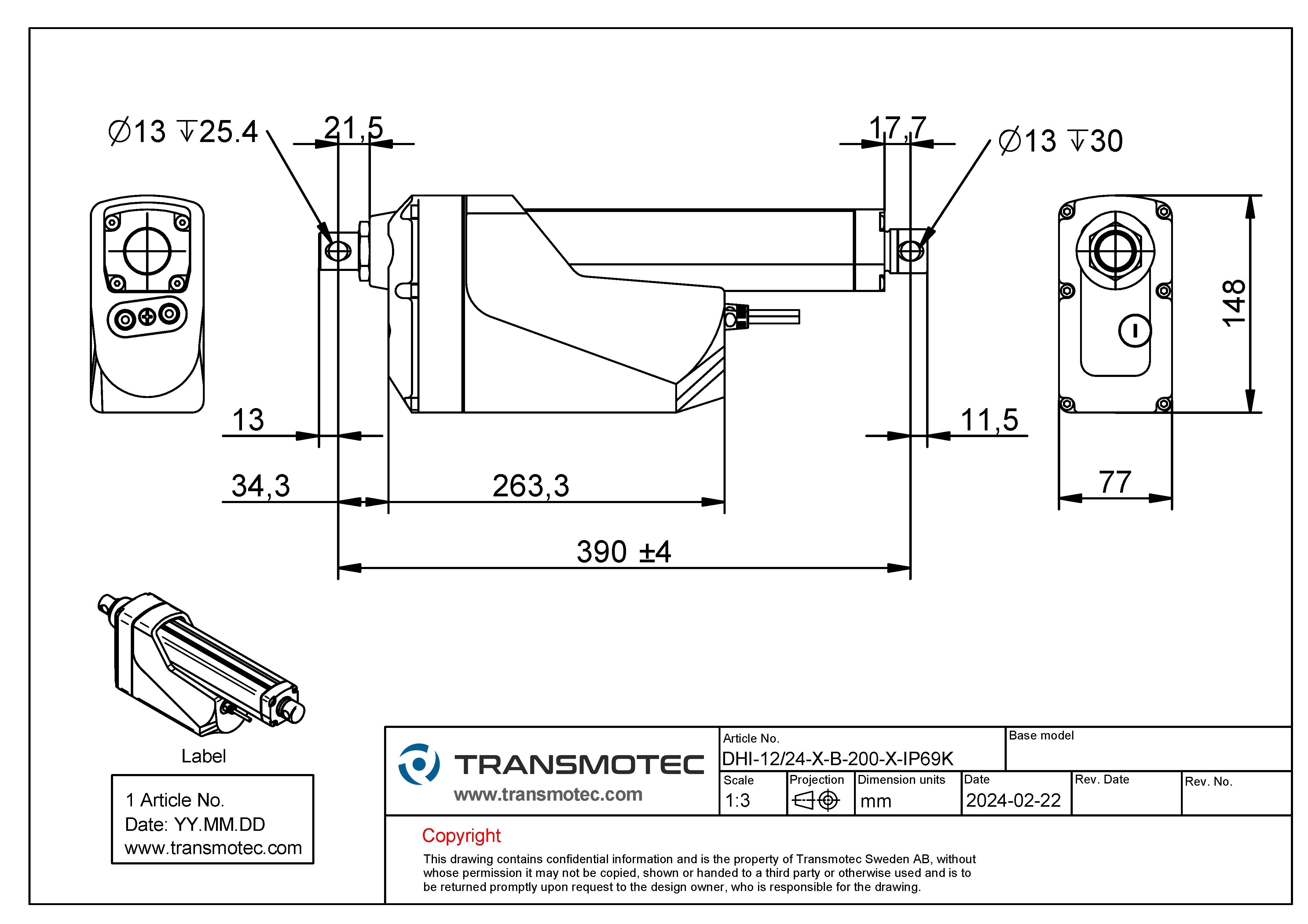 Linear Actuator 24V 2600N 9A Transmotec