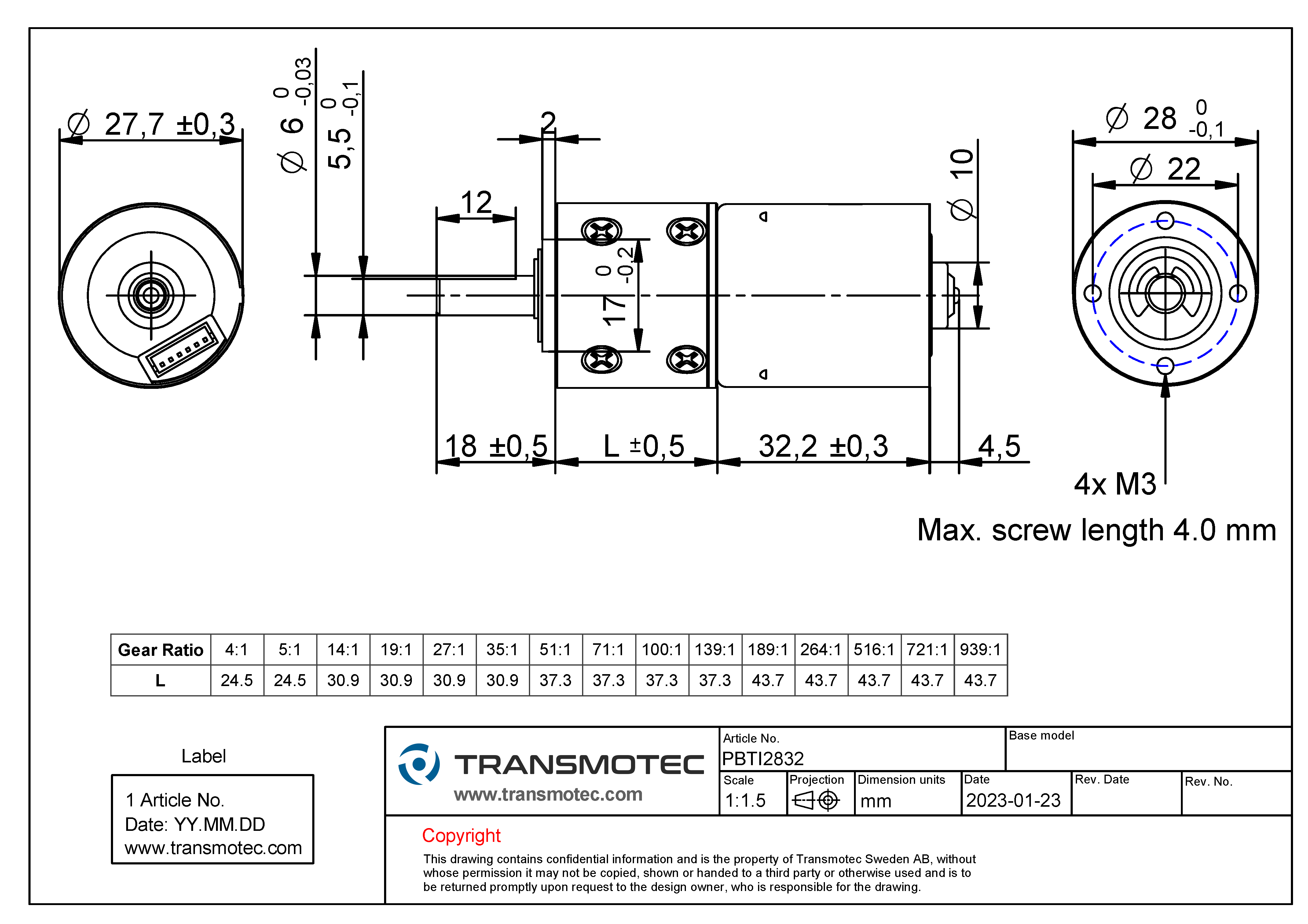Brushless DC gear motor PBTI integrated driver 12V 0.4A 52rpm
